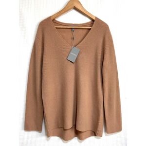NWT Neiman Marcus 100% Cashmere Camel Women's size XL Ribbed Sweater a